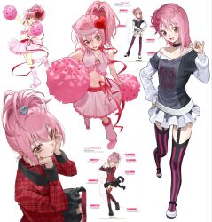  black_shirt cheerleader gomang1201 highres hinamori_amu looking_at_viewer miniskirt multiple_girls pink_shoes pom_pom_(cheerleading) pom_pom_(clothes) ribbon shirt shoes shugo_chara! side_ponytail skirt tagme 