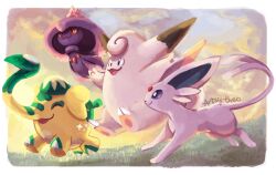  :3 alternate_color artist_name artsy-theo clefable closed_eyes closed_mouth clouds colored_sclera commentary cufant english_commentary espeon floating forehead_jewel grass mismagius no_humans open_mouth outdoors pokemon pokemon_(creature) pokemon_focus red_eyes shiny_pokemon sky smile sparkle white_background yellow_sclera 