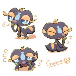  animalization commentary english_commentary gecqua highres multiple_views nijisanji nijisanji_en no_humans petra_gurin pokemon pokemon_(creature) pokemon_ww simple_background single_tear smile stugi virtual_youtuber white_background 