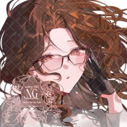  1girl :< black_gloves brown_eyes brown_hair glasses gloves highres long_hair looking_at_viewer open_mouth original rabbit simple_background solo to_ko watermark white_background 