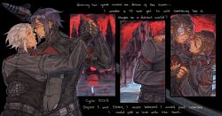  4girls ^_^ alina_seo android ariane_yeong black_border black_gloves black_hair black_hat blue_eyes border brown_hair closed_eyes commentary couple dancing elster_(signalis) english_commentary english_text eyepatch fingerless_gloves gloves grin hand_on_another's_back hat highres holding_hands lilith_itou_(signalis) long_hair looking_at_another medical_eyepatch metal_skin multiple_girls one_eye_covered scar scar_on_cheek scar_on_face short_hair signalis smile strixzstx upper_body white_hair yuri 