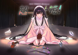  1girl absurdly_long_hair absurdres andersonalac apron black_hair blush bow branch capelet commission english_text frilled_apron frilled_capelet frilled_sleeves frills hat highres hime_cut houraisan_kaguya japanese_clothes jeweled_branch_of_hourai kneeling long_hair long_skirt long_sleeves looking_at_viewer monochrome nurse_cap ofuda ofuda_on_clothes orange_eyes pink_bow pink_shirt red_eyes seashell seiza shadow shell shirt sitting skirt smile solo touhou very_long_hair wide_sleeves wooden_floor wooden_walkway wooden_wall wrestling_outfit yellow_eyes 