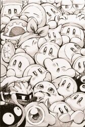  bandana bandana_waddle_dee blush_stickers chuchu_(kirby) closed_eyes commentary_request gooey_(kirby) gordo greyscale kirby kirby_(series) long_tongue magolor marx_(kirby) meta_knight monochrome one-eyed open_mouth sailor_waddle_dee scarfy signature tongue tongue_out waddle_dee waddle_doo yumekui_mk 