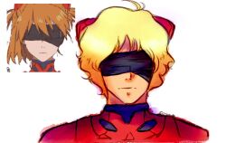  blonde_hair char_aznable colored_eyelashes cosplay covered_eyes crossdressing crossdressing_(mtf) expressionless gundam long_hair maxicore06 mecha_pilot_suit plugsuit_(evangelion) quattro_bajeena souryuu_asuka_langley souryuu_asuka_langley_(cosplay) zeta_gundam 