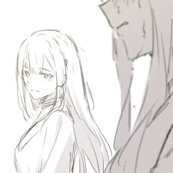  2girls absurdres bang_dream! bang_dream!_it's_mygo!!!!! choker commentary_request crying frilled_choker frills greyscale hair_ornament hairclip highres kanade_(kanade_3344) long_hair monochrome multiple_girls sidelocks togawa_sakiko wakaba_mutsumi 