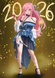  1girl 2026 aivy_lovencraft dress esteban_(estebaneishon) fanart full_body green_eyes indie_virtual_youtuber long_hair looking_at_viewer new_year pink_hair smile solo standing virtual_youtuber vtuber vtuberfanart 