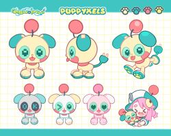  >_< >_o 1girl :3 =_= android animal_collar animal_ears animal_focus animal_hug aqua_border aqua_hat artist_logo artist_self-insert asui_inui_(vtuber) asuinui baseball_cap blush_stickers border character_name chibi chibi_inset closed_eyes closed_mouth collar colored_sclera commentary dog dog_ears dog_girl dot_nose electric_plug electric_plug_tail english_commentary english_text facing_animal green_sclera grid_background hat heart heart-shaped_eyes hug indie_virtual_youtuber joints letterboxed logo looking_at_viewer mascot medium_hair multiple_views non-humanoid_robot one_eye_closed open_mouth palette_swap paw_print paw_print_background pawpads pink_hair puffy_short_sleeves puffy_sleeves puppyxels_(asui_inui) red_collar robot robot_animal robot_dog robot_girl robot_joints running short_sleeves short_twintails smile swept_bangs tail text_in_eyes thick_eyebrows tilted_headwear tongue tongue_out twintails variations virtual_youtuber white_background 