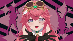 1girl absurdres aivy_lovencraft fanart gloves goggles goggles_on_head green_eyes heart heart-shaped_pupils highres indie_virtual_youtuber jaal_art long_hair looking_at_viewer monocle pink_hair smile solo symbol-shaped_pupils virtual_youtuber vtuber vtuberfanart