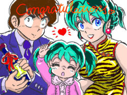  azuki_moroboshi_(g.a.mroom) child family father_and_daughter g.a.mroom if_they_mated lowres lum midriff moroboshi_ataru mother_and_daughter multiple_girls original standing urusei_yatsura 