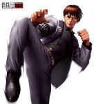  bad_source belt business_suit clenched_hand guy_(final_fight) knee_up logo serious short_hair street_fighter street_fighter:_duel suit suspenders tinted_eyewear yellow-tinted_eyewear 