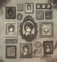  ace_(playing_card) ace_of_hearts alessa_gillespie baby bug butterfly card character_request cheryl_mason closed_eyes commentary english_commentary greyscale heart heather_mason monochrome oisiso open_mouth photo_(object) playing_card princess_heart_(silent_hill) silent_hill_(series) smile wheelchair 