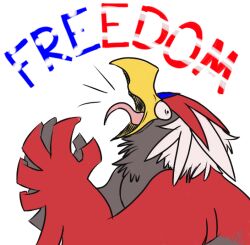  american_flag animal_focus bird braviary constricted_pupils danceswithfoxes english_commentary english_text fourth_of_july no_humans open_mouth pokemon pokemon_(creature) shouting tongue tongue_out 