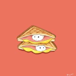  animal cheese commentary_request food food_focus ham hamster in_food no_humans orange_background original sandwich signature simple_background upiupisyo 