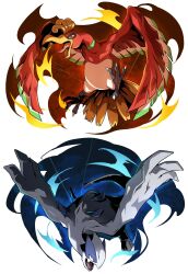  absurdres animal_focus beak bird commentary_request fangs highres ho-oh lugia no_humans open_mouth pokemon pokemon_(creature) pokemon_focus poyo_party red_eyes skin_fangs talons tongue wings 