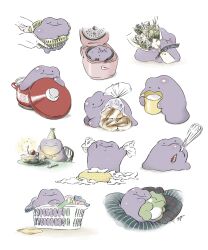  :i bag basket black_eyes bouquet bread cake cake_slice chair closed_mouth commentary_request cooking_pot cup disembodied_hand ditto food food_on_face fork hat highres holding holding_basket holding_bouquet holding_cup in_container in_pot kuranaga11 laundry_basket liquid party_hat plastic_bag pokemon pokemon_(creature) rice rice_cooker rice_on_face simple_background smile strainer substitute_(pokemon) tissue tissue_box whisk white_background 