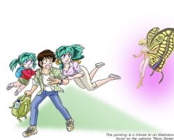  1boy 2girls azuki_moroboshi_(g.a.mroom) child family father_and_daughter g.a.mroom if_they_mated lum midriff moroboshi_ataru mother_and_daughter multiple_girls original standing urusei_yatsura 