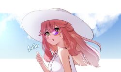 1girl absurdres aivy_lovencraft ar-khey fanart green_eyes hat highres indie_virtual_youtuber long_hair looking_at_viewer monocle pink_hair sky solo spanish_commentary virtual_youtuber vtuber vtuberfanart