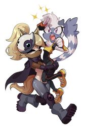  2girls animal_ears animal_nose boots furry furry_female furry_with_furry grey_boots grey_fur hashtag-only_commentary highres iluvkittydog lemur_ears lemur_girl lemur_tail lifting_person multiple_girls shoes sonic_(series) sonic_the_hedgehog_(idw) sparkle tail tangle_the_lemur whisper_the_wolf wolf_ears wolf_girl wolf_tail yellow_fur yellow_shoes yuri 