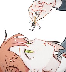  >_< 2girls b1geinu black_hair commentary_request hair_ornament hairclip highres holding holding_mini_person love_live! love_live!_nijigasaki_high_school_idol_club medium_hair mini_person minigirl multiple_girls nijigasaki_school_uniform open_mouth pink_hair school_uniform size_difference takasaki_yu twintails uehara_ayumu yellow_eyes 