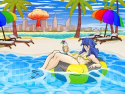  absurdres annoyed beach beach_umbrella highres mushroom_cloud non-web_source umbrella 