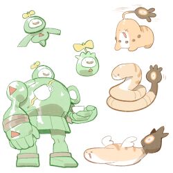  :3 character_request cocomayo29_(tomato) commentary_request cup full_body grem_(gigi_murin) holding holding_cup hololive korean_commentary open_mouth otomo_(cecilia_immergreen) pokemon robot simple_background white_background winding_key wings 