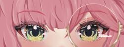  1girl aivy_lovencraft blush close-up eye_banner_(trend) eye_focus green_eyes highres indie_virtual_youtuber kirellx_art looking_at_viewer monocle non-web_source pink_hair solo straight-on virtual_youtuber 