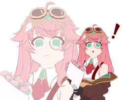 1girl absurdres aivy_lovencraft bouquet fanart goggles goggles_on_head green_eyes highres indie_virtual_youtuber long_hair monocle otelopen pink_hair virtual_youtuber vtuber vtuberfanart white_background