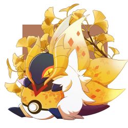  alternate_color border commentary_request full_body ginkgo_leaf koyori_kokose leaf level_ball no_humans poke_ball pokemon pokemon_(creature) shiny_pokemon sitting slither_wing solo white_border 