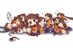  book brown_eyes brown_hair chibi clone cockroach double_bun eating fang ghost halo highres insect katase_shima reading saliva school_uniform sleeping tears thighhighs tongue twintails uchuu_no_stellvia wink 