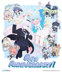  6+girls absurdres arona_(blue_archive) black_choker black_coat black_hairband black_pantyhose black_serafuku black_skirt blue_archive blue_eyes blue_hair blue_serafuku blush bow_hairband braid chibi choker coat colored_inner_hair crop_top hair_over_one_eye hairband halo highres hikari_(blue_archive) kisaki_(blue_archive) koyuki_(blue_archive) koyuki_(pajamas)_(blue_archive) long_hair looking_at_viewer mari_(blue_archive) mari_(idol)_(blue_archive) mine_(blue_archive) mine_(idol)_(blue_archive) miniskirt multicolored_hair multiple_girls neckerchief neru_(blue_archive) neru_(school_uniform)_(blue_archive) nozomi_(blue_archive) official_art one_eye_closed open_mouth pantyhose pink_hair plana_(blue_archive) red_halo ribbon sailor_collar sakurako_(blue_archive) sakurako_(idol)_(blue_archive) school_uniform seia_(blue_archive) serafuku short_hair single_braid skirt white_choker white_hair white_hairband white_neckerchief white_ribbon white_sailor_collar white_skirt yuuka_(blue_archive) yuuka_(pajamas)_(blue_archive) 