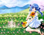   blue_hair butterfly flower lake nishimata_aoi spring  