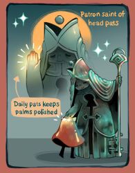  2girls child colored_skin copper_(metal) dress feefal full_body green_skin headpat highres key keyhole metal_skin monster_girl multiple_girls old old_woman original personification sparkle standing 