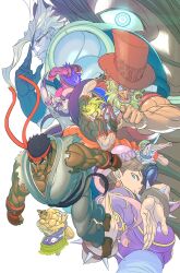  1girl 6+boys absurdres balrog_(street_fighter) beard blonde_hair boxing_gloves bracelet bun_cover chinese_clothes chun-li commentary_request dark-skinned_male dark_skin double_bun e._honda facial_hair fei_long flattop g_(street_fighter) guile hair_bun hat headband highres jewelry ken_masters martial_arts_belt multiple_boys muscular muscular_male red_headband round_eyewear ryu_(street_fighter) short_hair spiked_bracelet spikes street_fighter street_fighter_v sumo top_hat zinguuzisaburou 