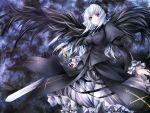  duplicate gothic gothic_lolita lolita_fashion pink_eyes rozen_maiden suigintou sword white_hair wings 