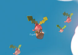  artist_name basket blue_sky group_picture highres holding holding_basket hoppip midair no_humans pokemon pokemon_(creature) sky sugahri 
