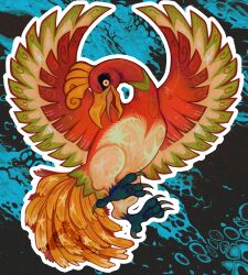  absurdres animal_focus beak bird highres ho-oh no_humans open_mouth pokemon pokemon_(creature) pokemon_focus red_eyes solo talons tongue wings wusdiswusdat 