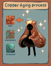  1girl age_progression animated animated_gif child colored_skin copper_(metal) dress feefal full_body green_hair green_skin key keyhole metal_skin monster_girl old old_woman orange_skin original personification sitting sparkle 