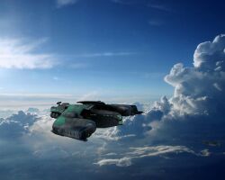  3d above_clouds aircraft algos_(eve_online) attack_ship_(eve_online) blue_background blue_sky carrier clouds cloudy_sky commentary creodron_(eve_online) day destroyer_(eve_online) droneboat_(eve_online) english_commentary eve_online flying gallente_federation_(eve_online) military_vehicle no_humans outdoors photo_background photorealistic radar radar_dish realistic scenery sky spacecraft vankaiser 