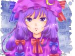  bow hair_bow hair_ribbon hat long_hair monorabi patchouli_knowledge purple_hair ribbon solo touhou violet_eyes 