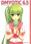  d_myo food green_eyes green_hair highres ice_cream ice_cream_cone long_hair open_mouth shirahane_nao side_ponytail 