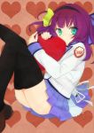  bad_id green_eyes hairband heart hug kippu purple_hair school_uniform short_hair solo thigh-highs thighhighs yuri_(angel_beats!) 