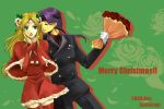  1girl aqua_eyes black_rose blonde_hair bouquet christmas couple dress elbow_gloves flower formal gloves hawkeye headband holly long_hair riesz rose seiken_densetsu seiken_densetsu_3 suit sumeragi_(black_rose) thigh-highs thighhighs 