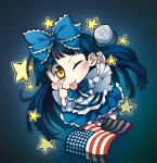  ;p america american_flag blue_hair flag kabayaki_unagi long_hair solo star_sapphire tongue touhou wings wink yellow_eyes 