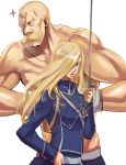  alex_louis_armstrong alex_luis_armstrong blonde_hair blue_eyes brother_and_sister facial_hair fullmetal_alchemist hair_over_one_eye masakikazuyoshi military military_uniform muscle mustache olivier_mira_armstrong siblings sparkle sword uniform weapon 