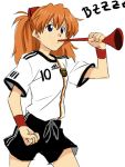  4chan adidas clenched_hand clothes_writing drawfag germany horn_(instrument) jersey neon_genesis_evangelion shirt shorts simple_background soccer solo souryuu_asuka_langley vuvuzela white_background world_cup 