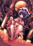  catbell hat highres hourglass purple_hair red_eyes remilia_scarlet short_hair solo touhou wings 