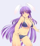 1girl bad_id bangs bikini breasts bunny_ears collarbone highres long_bangs long_hair mouth open_mouth purple_eyes purple_hair rabbit_ears reisen_udongein_inaba solo swimsuit tiha touhou two-piece_swimsuit violet_eyes