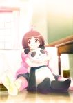  hidaka_ai hug idolmaster idolmaster_dearly_stars panda riyo_(riyontoko) smile solo stuffed_animal stuffed_toy 