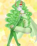 blue_eyes boots breasts cape cleavage detached_sleeves final_fantasy final_fantasy_iv final_fantasy_iv_the_after green_hair hair_ornament long_hair rydia see-through smile solo thigh-highs thigh_boots thighhighs ukine very_long_hair 