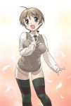  brown_hair lynette_bishop short_hair solo strike_witches striped striped_legwear striped_thighhighs sweater_vest thigh-highs thighhighs you2 
